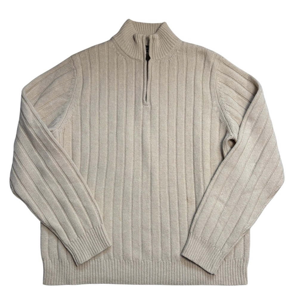 Brooks Brothers Mens Quarter Zip Sweater Scottish Lambswool Tan Size‎ M EUC